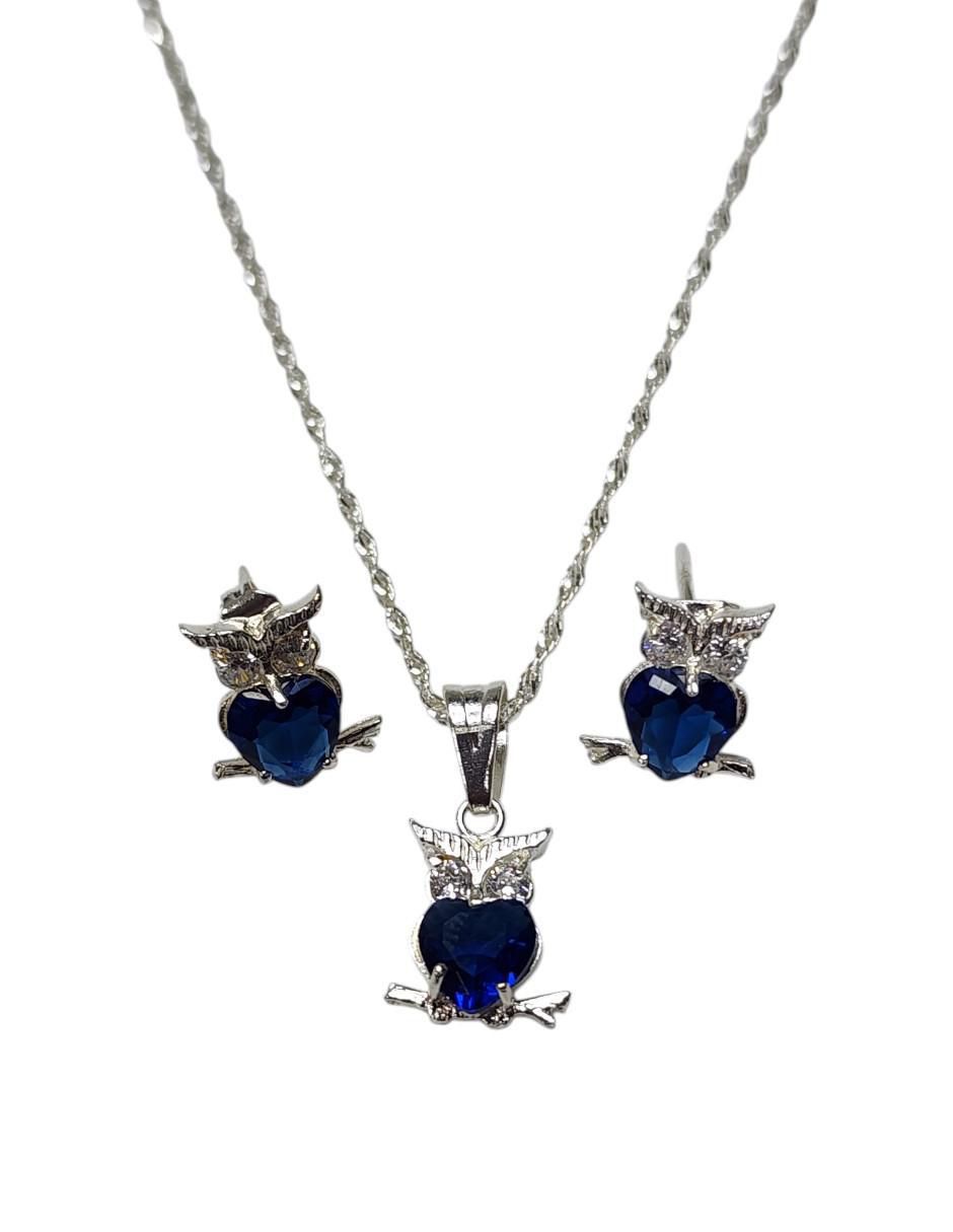 Aretes y collar de búho Ave Nocturna de plata P 925 zirconia 5