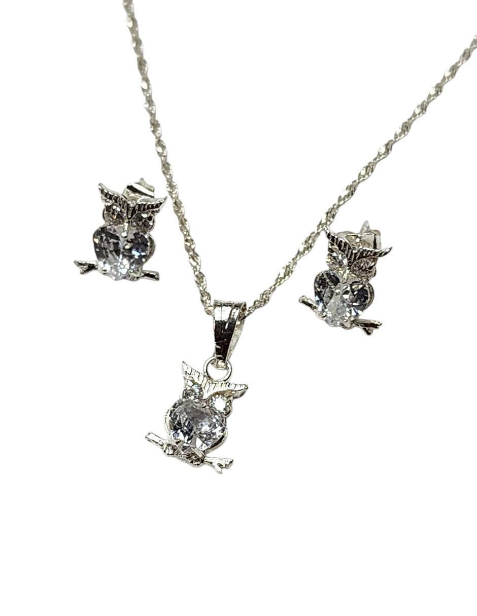 Aretes y collar de búho Ave Nocturna de plata P 925 zirconia 3