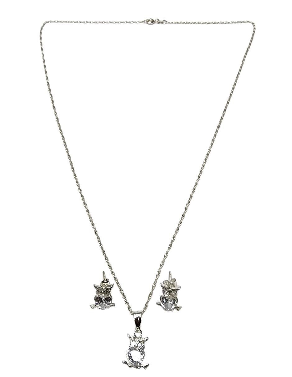 Aretes y collar de búho Ave Nocturna de plata P 925 zirconia 4