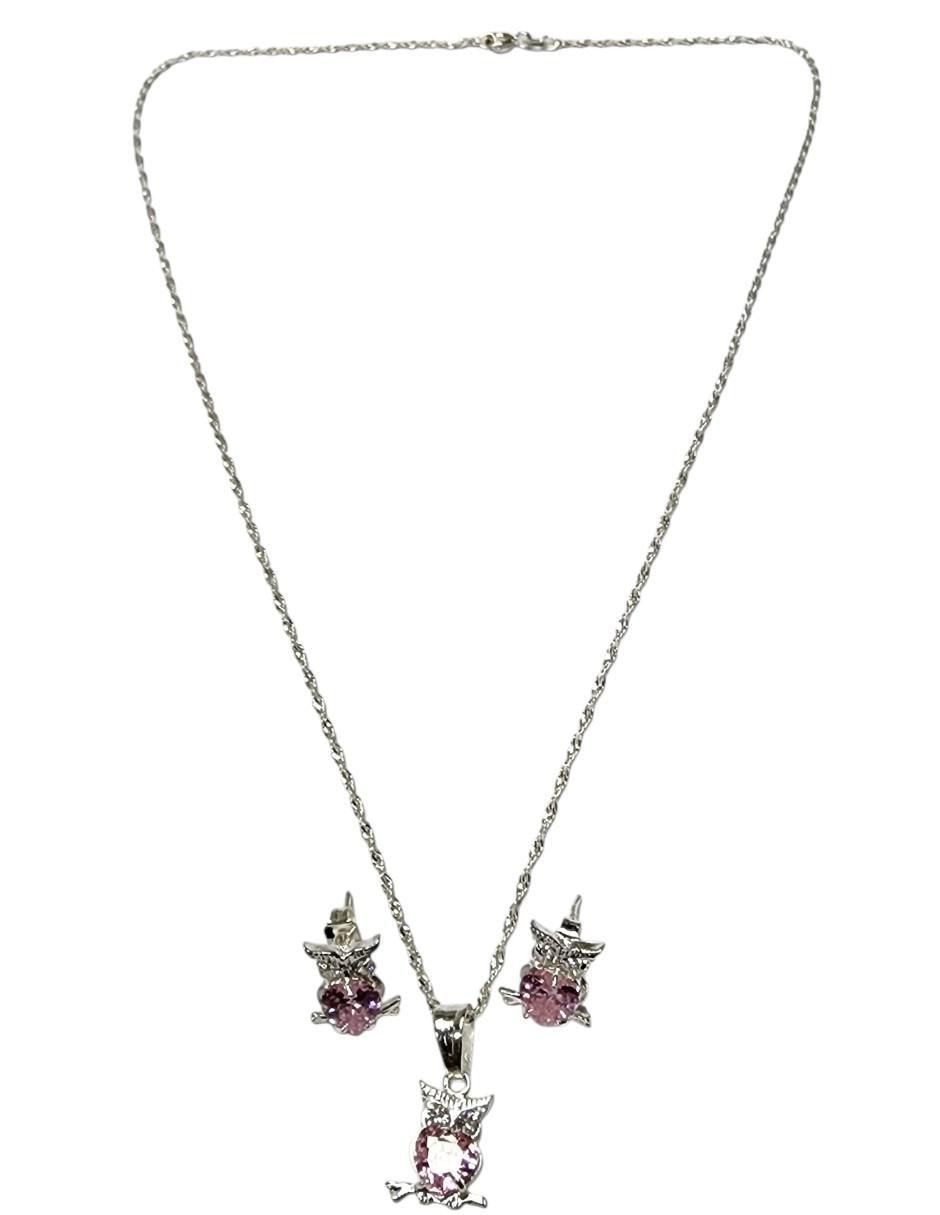 Aretes y collar de búho Ave Nocturna de plata P 925 zirconia 4