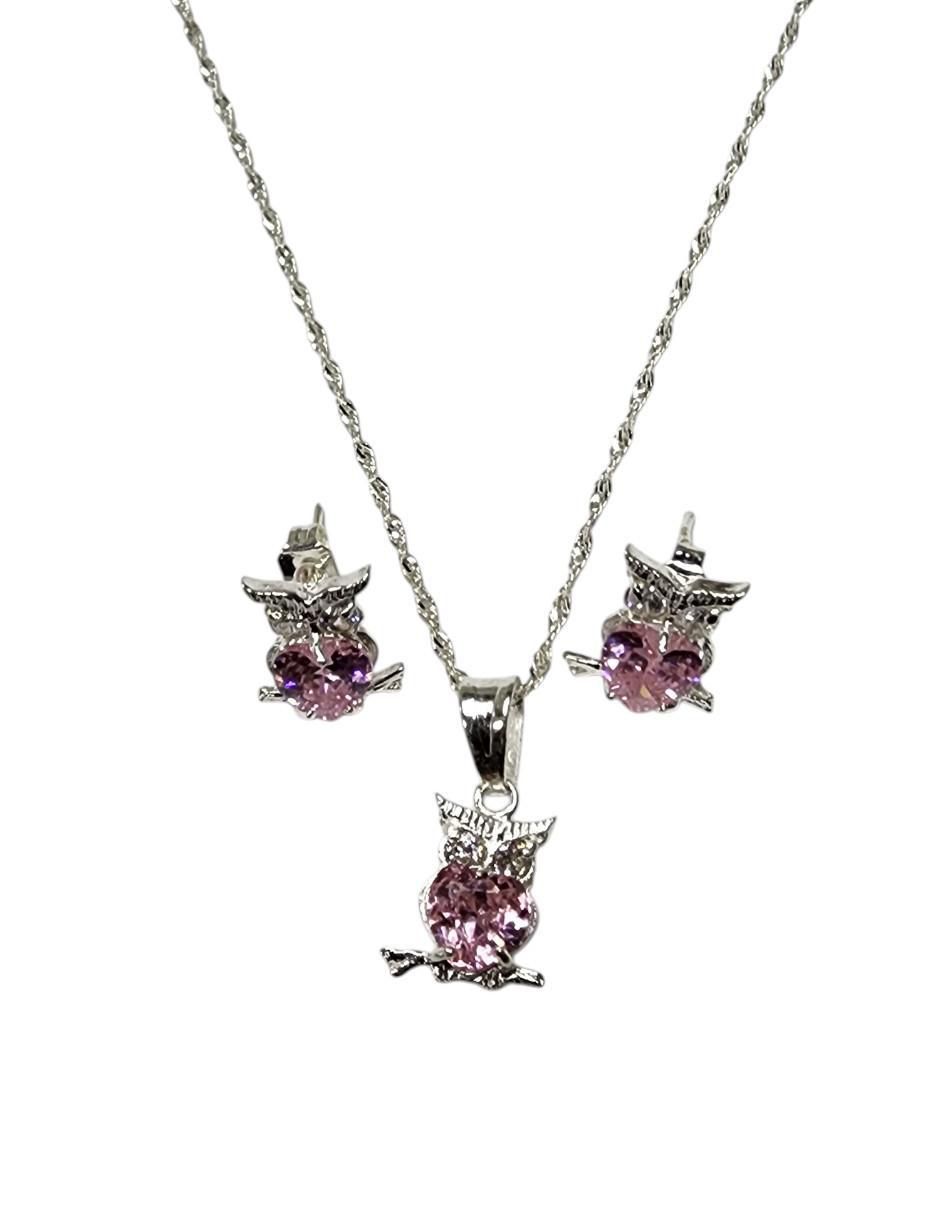 Aretes y collar de búho Ave Nocturna de plata P 925 zirconia 5