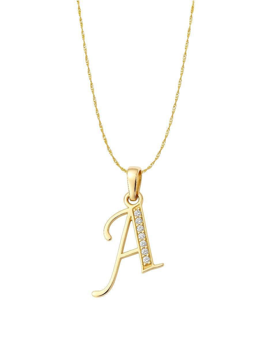 Collar con dije de letras de oro amarillo 14 K Collar con dije de letras de oro amarillo 14 K
