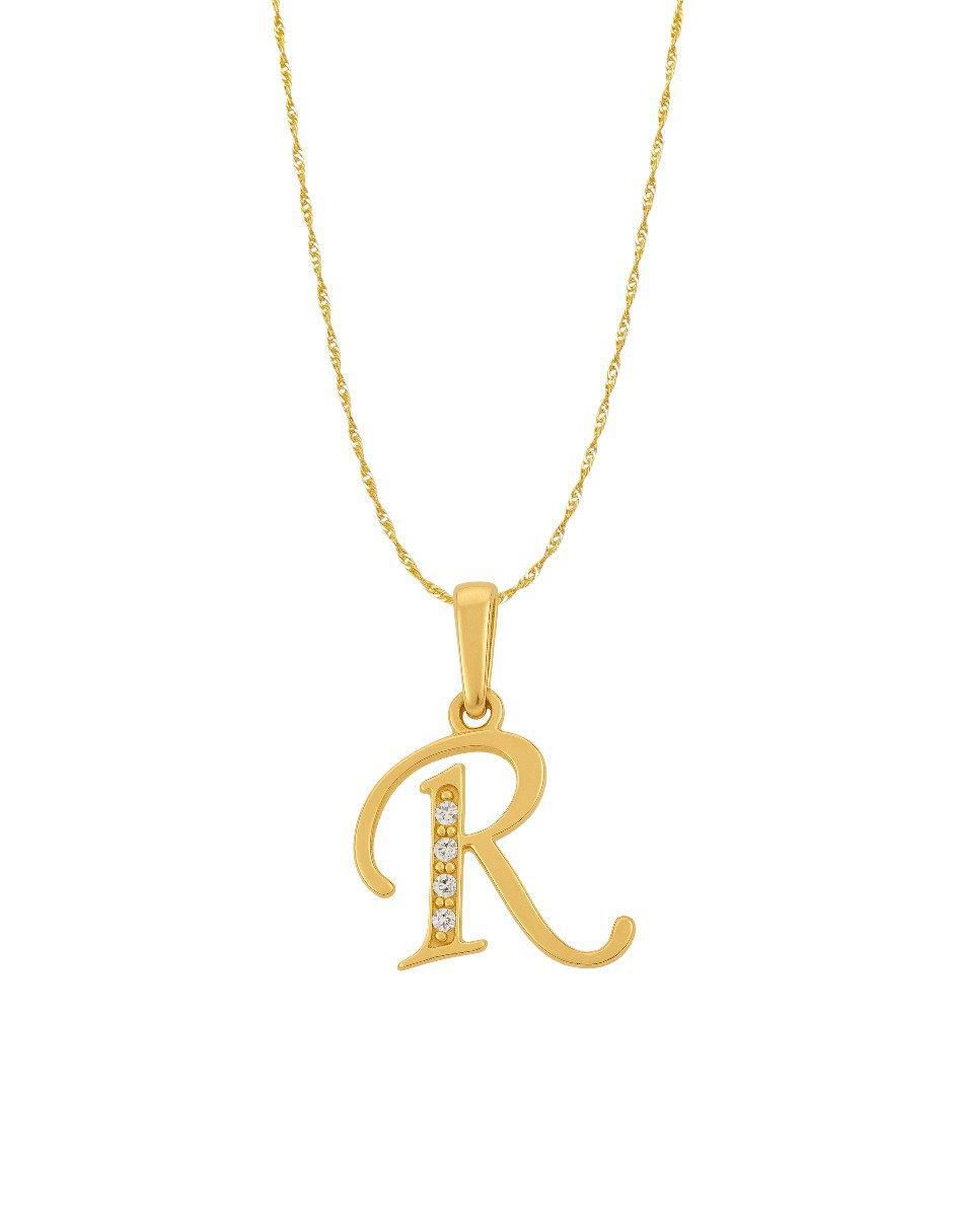 Collar con dije de letras de oro amarillo 14 K Collar con dije de letras de oro amarillo 14 K