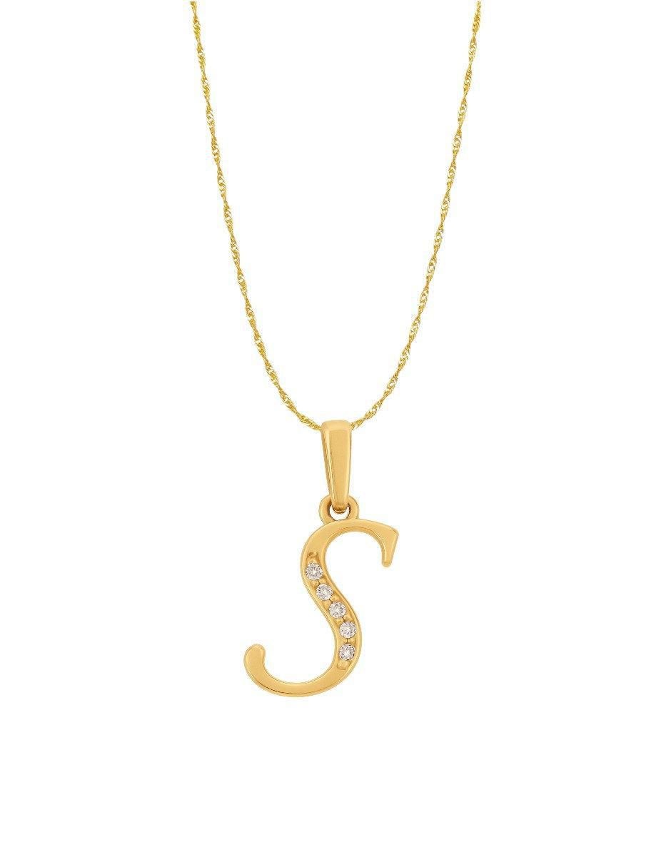 Collar con dije de letras de oro amarillo 14 K Collar con dije de letras de oro amarillo 14 K