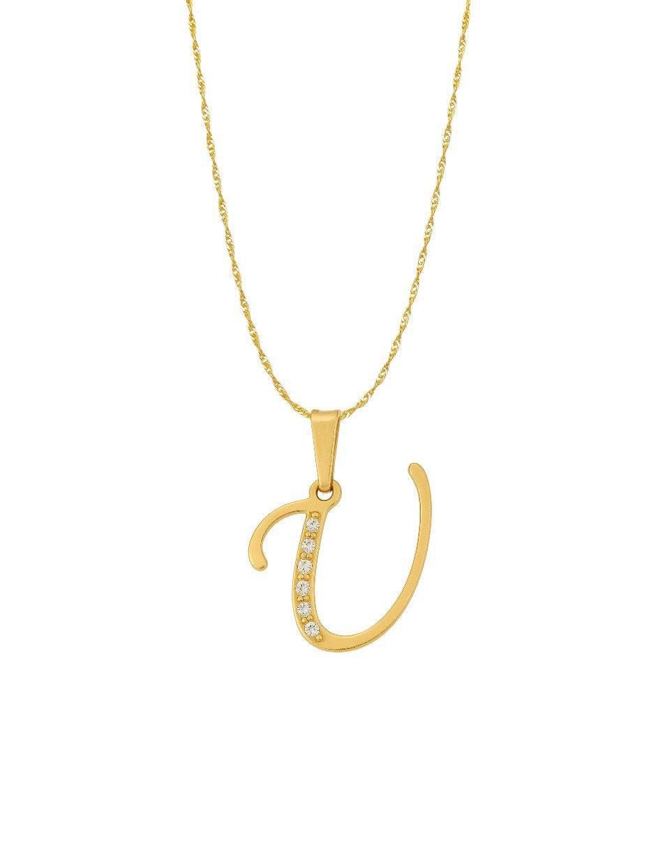 Collar con dije de letras de oro amarillo 14 K Collar con dije de letras de oro amarillo 14 K