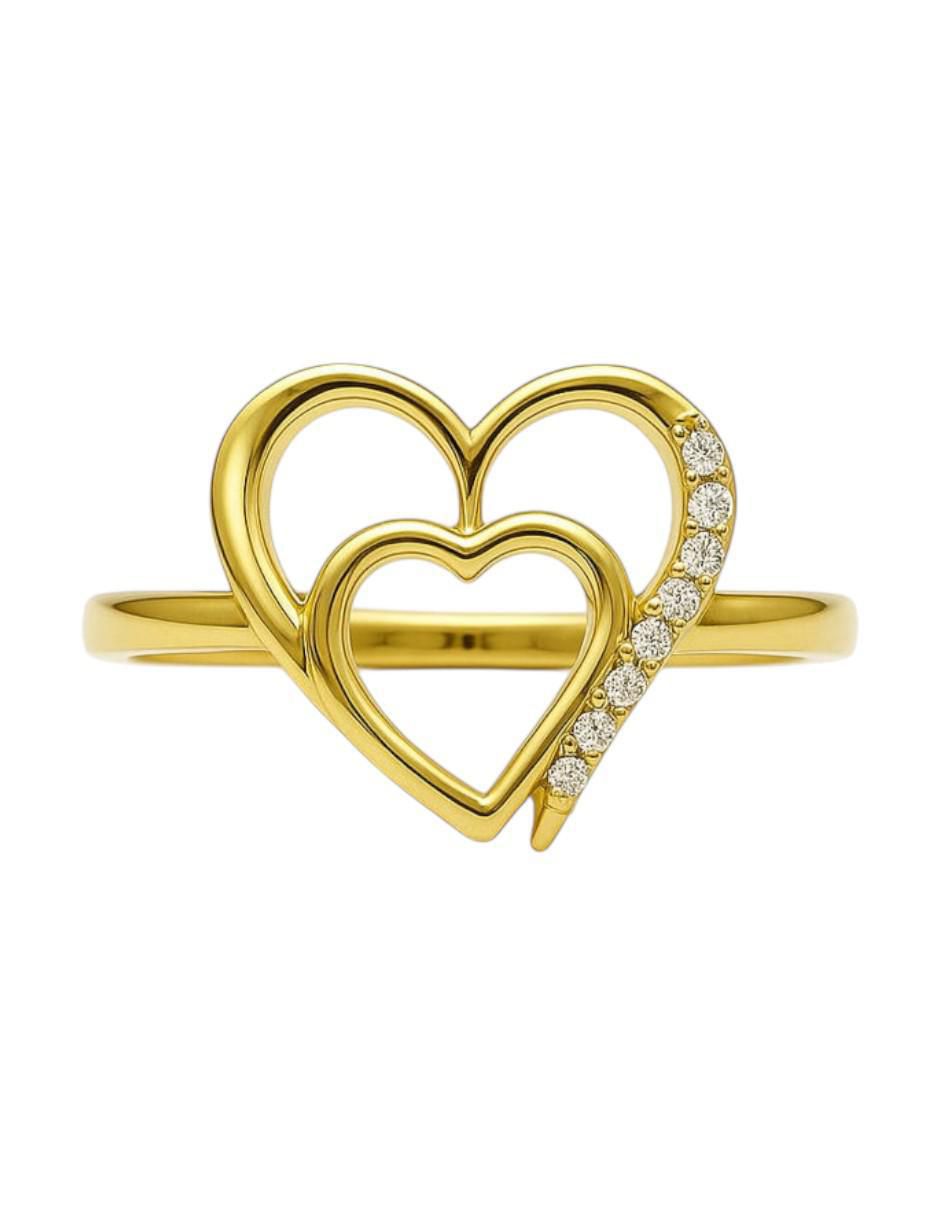 Anillo de corazón 14 k de oro amarillo zirconia pulido