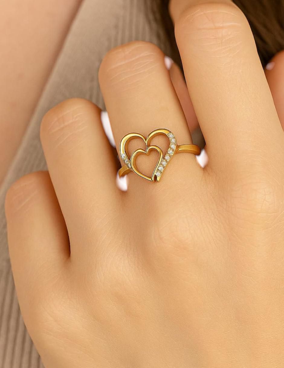 Anillo de corazón 14 k de oro amarillo zirconia pulido 4