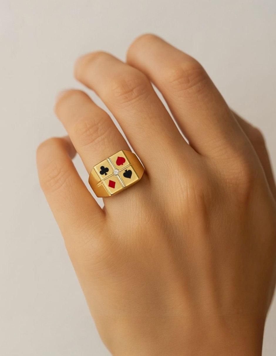 Anillo cuadrado 14 k de oro amarillo zirconia pulido 5