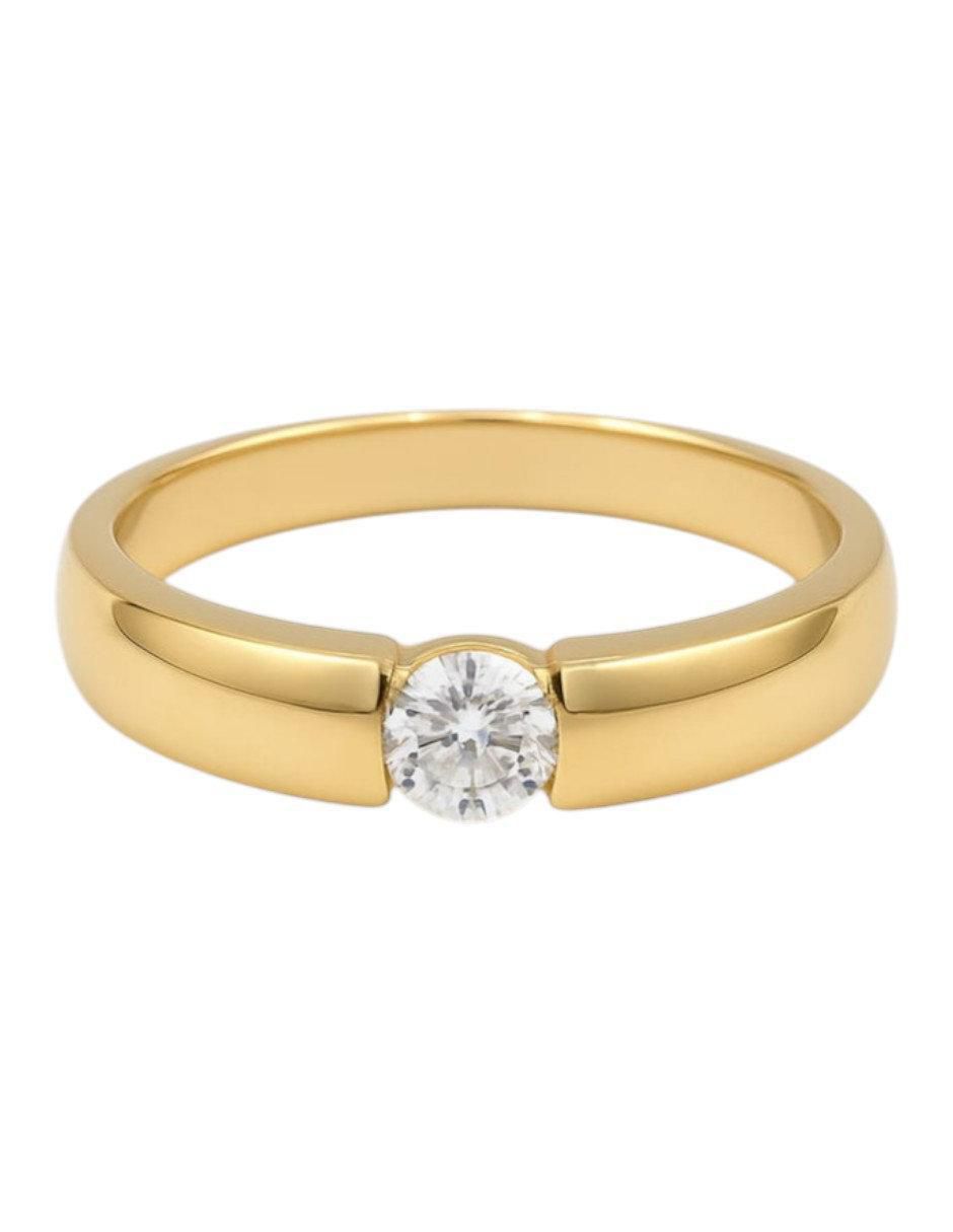 Anillo con gema circular 14 k de oro amarillo zirconia pulido