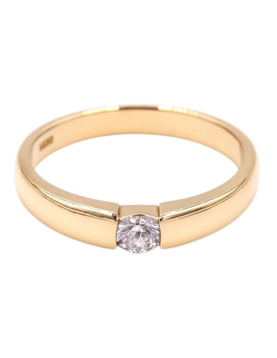 Anillo con gema circular 14 k de oro amarillo zirconia pulido 2