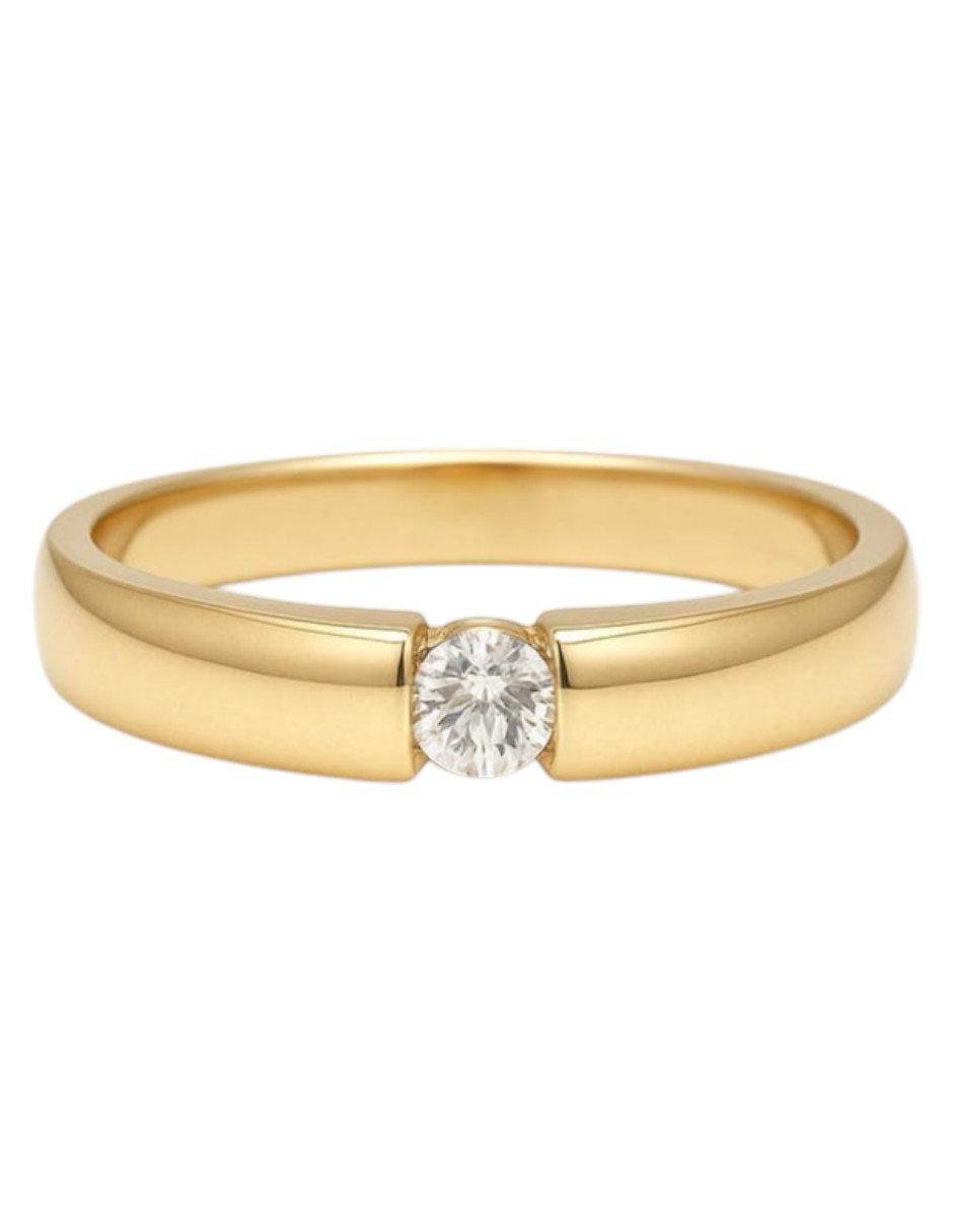 Anillo con gema circular 14 k de oro amarillo zirconia pulido 4