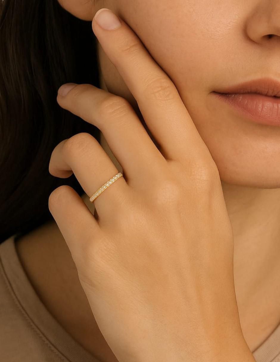 Anillo circular 14 k de oro amarillo zirconia pulido 5