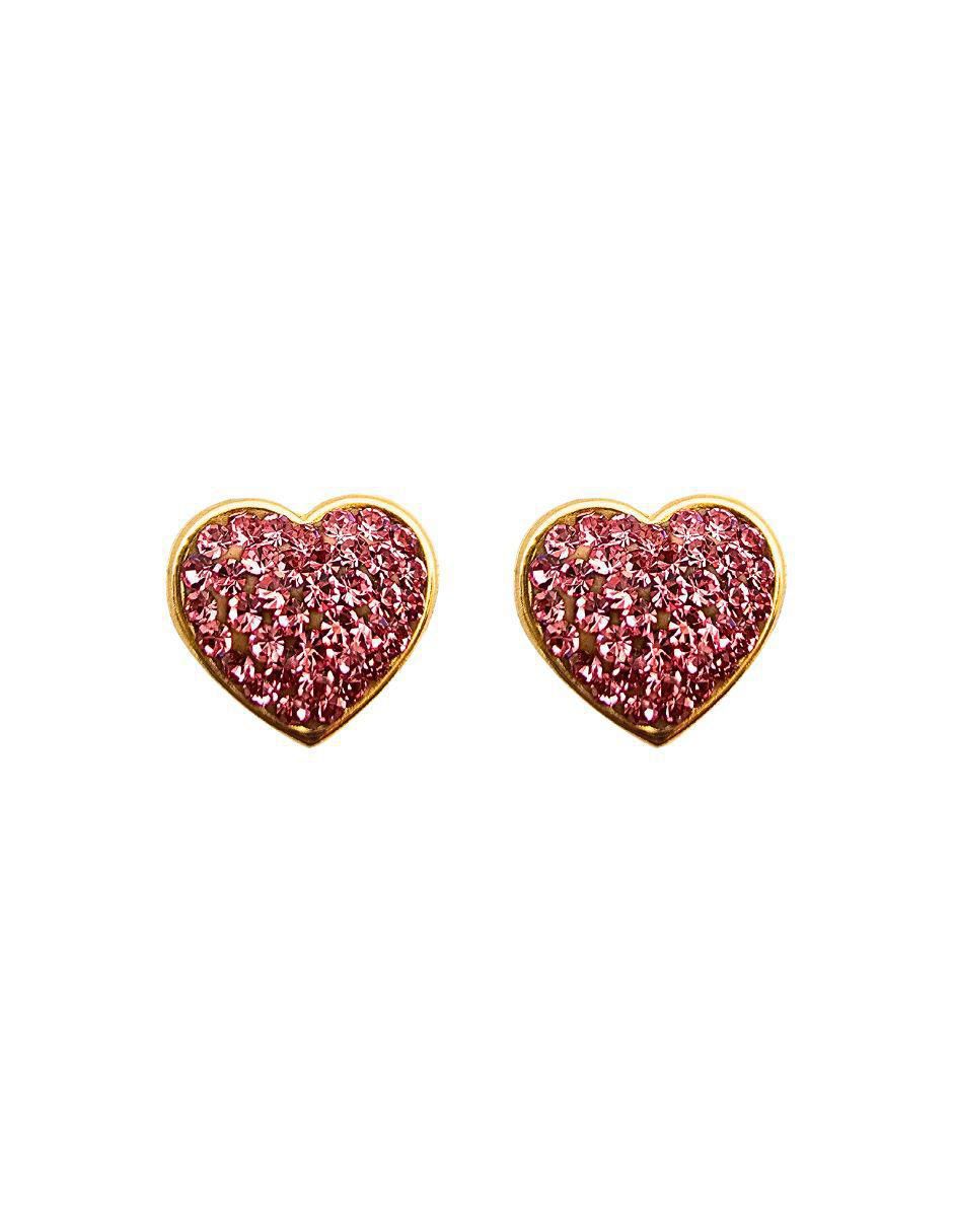 Broqueles de corazón de oro 14 K con acabado pavé zirconia
