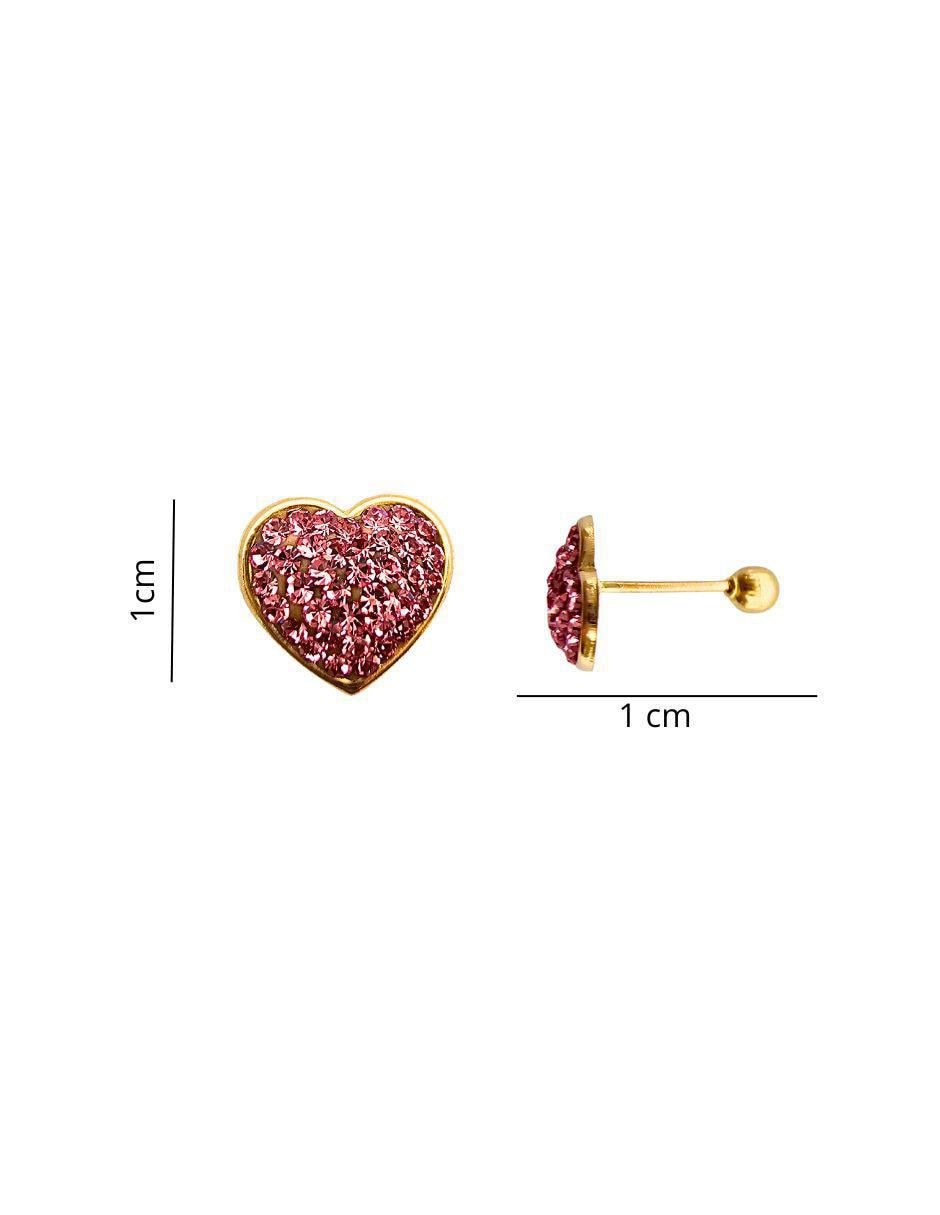 Broqueles de corazón de oro 14 K con acabado pavé zirconia 4
