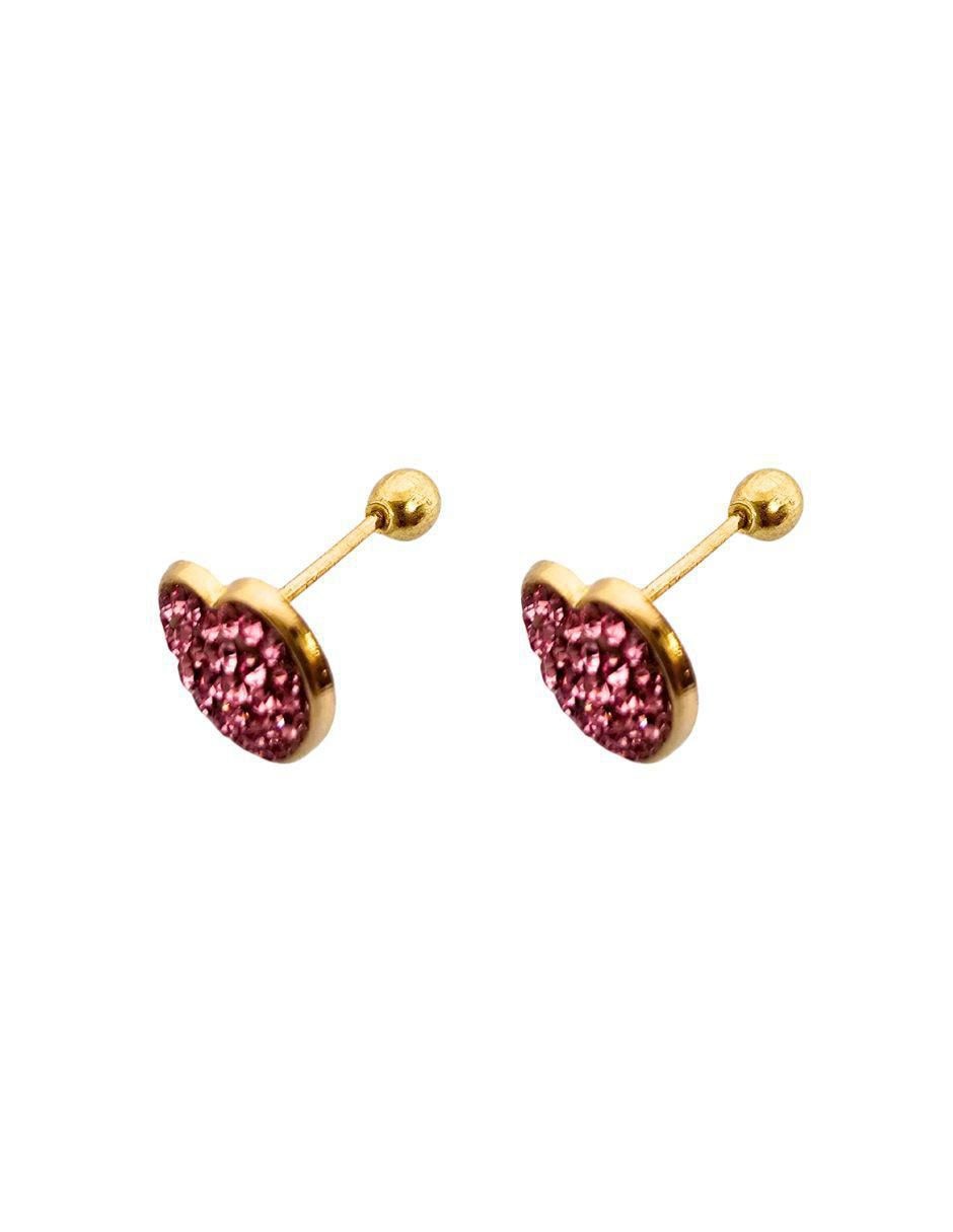 Broqueles de corazón de oro 14 K con acabado pavé zirconia 3