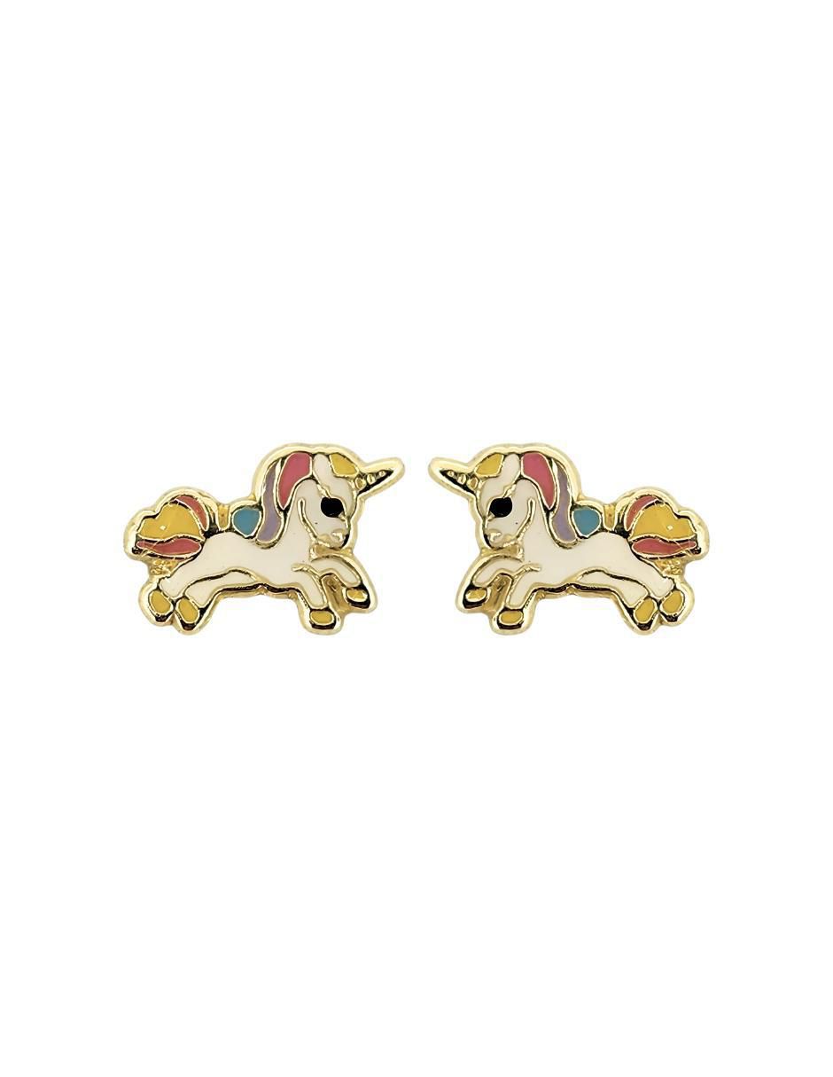Broqueles de unicornio de oro amarillo 10 K con acabado esmaltado