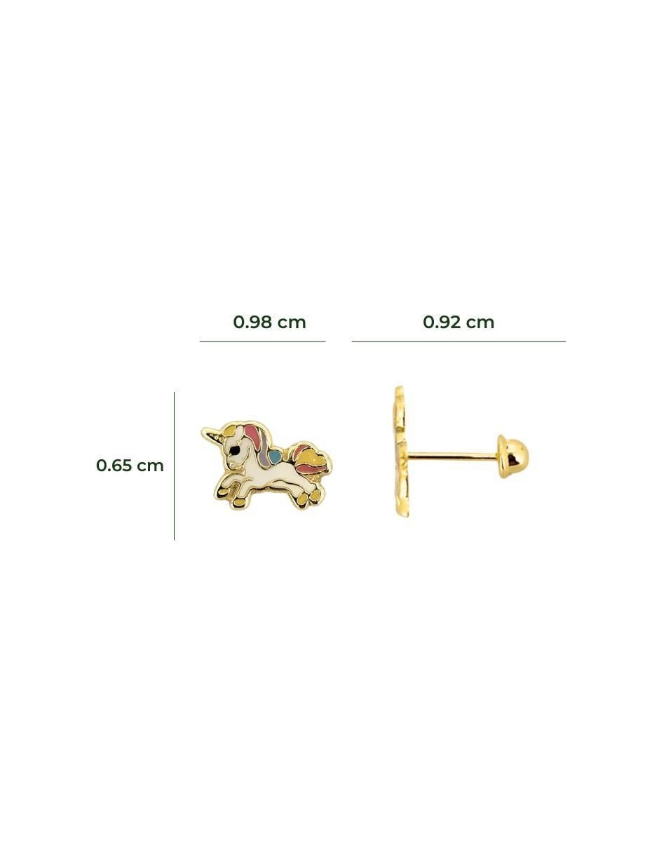 Broqueles de unicornio de oro amarillo 10 K con acabado esmaltado 5