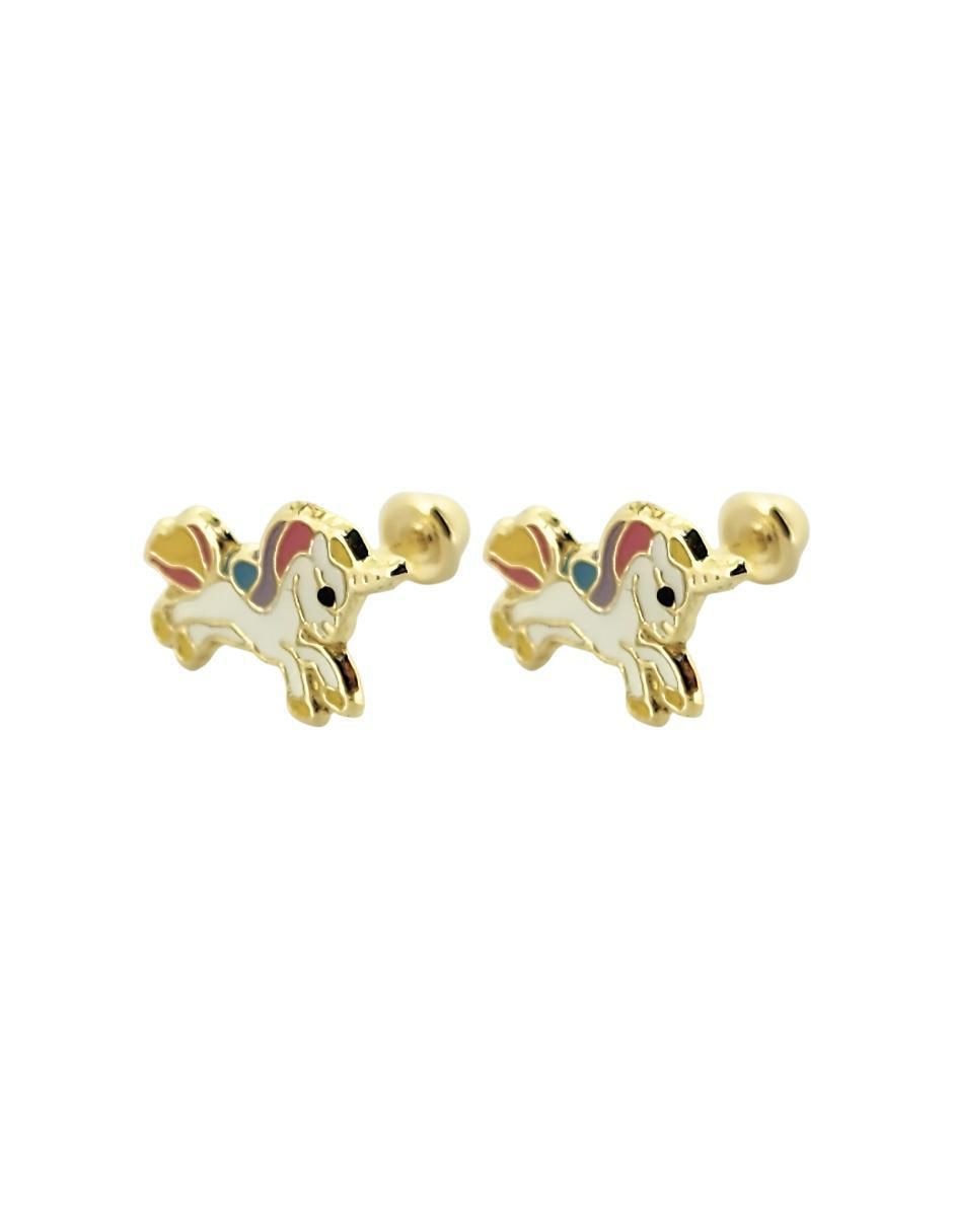 Broqueles de unicornio de oro amarillo 10 K con acabado esmaltado 3