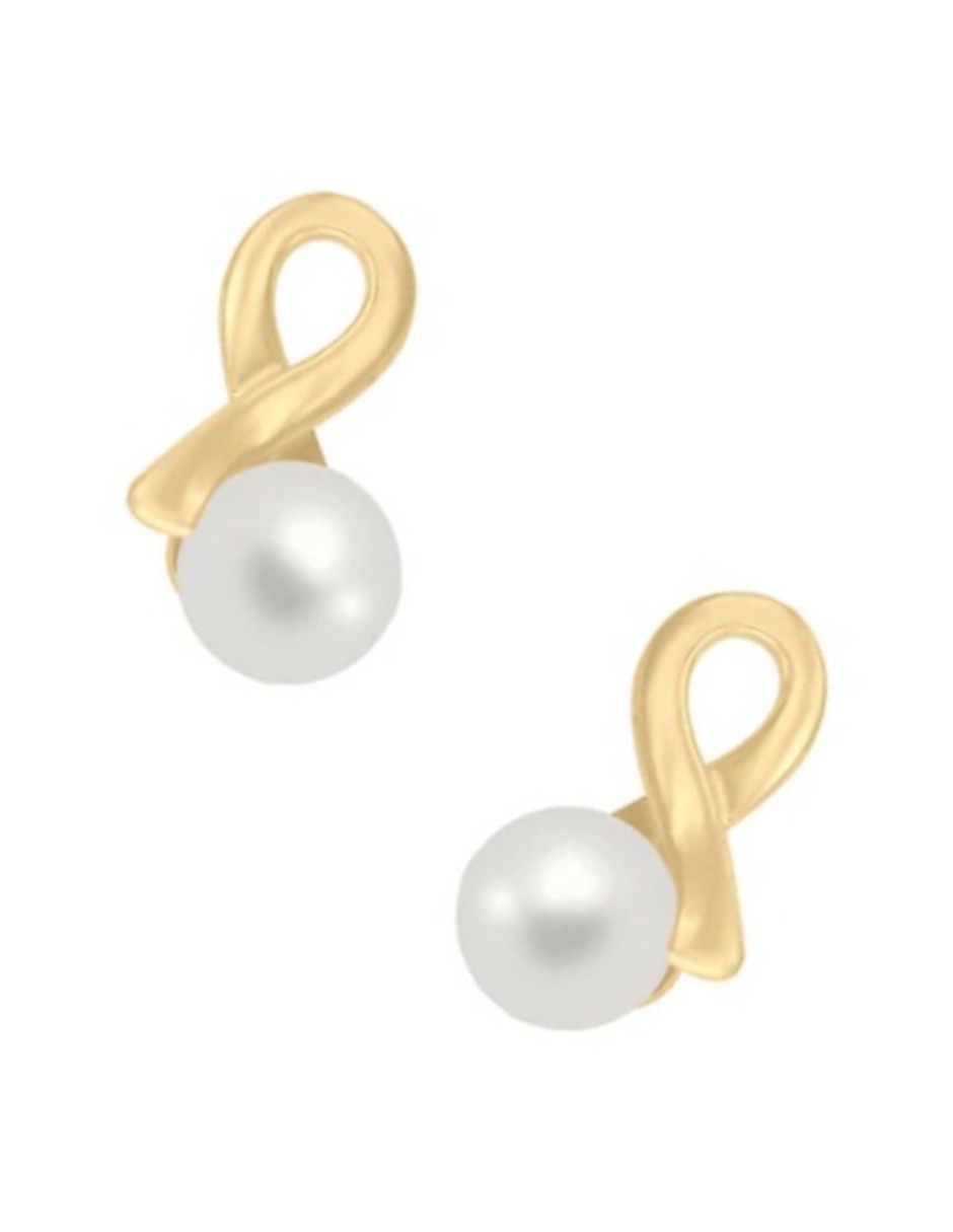 Broqueles de perla de oro amarillo 14 k con acabado pulido perla