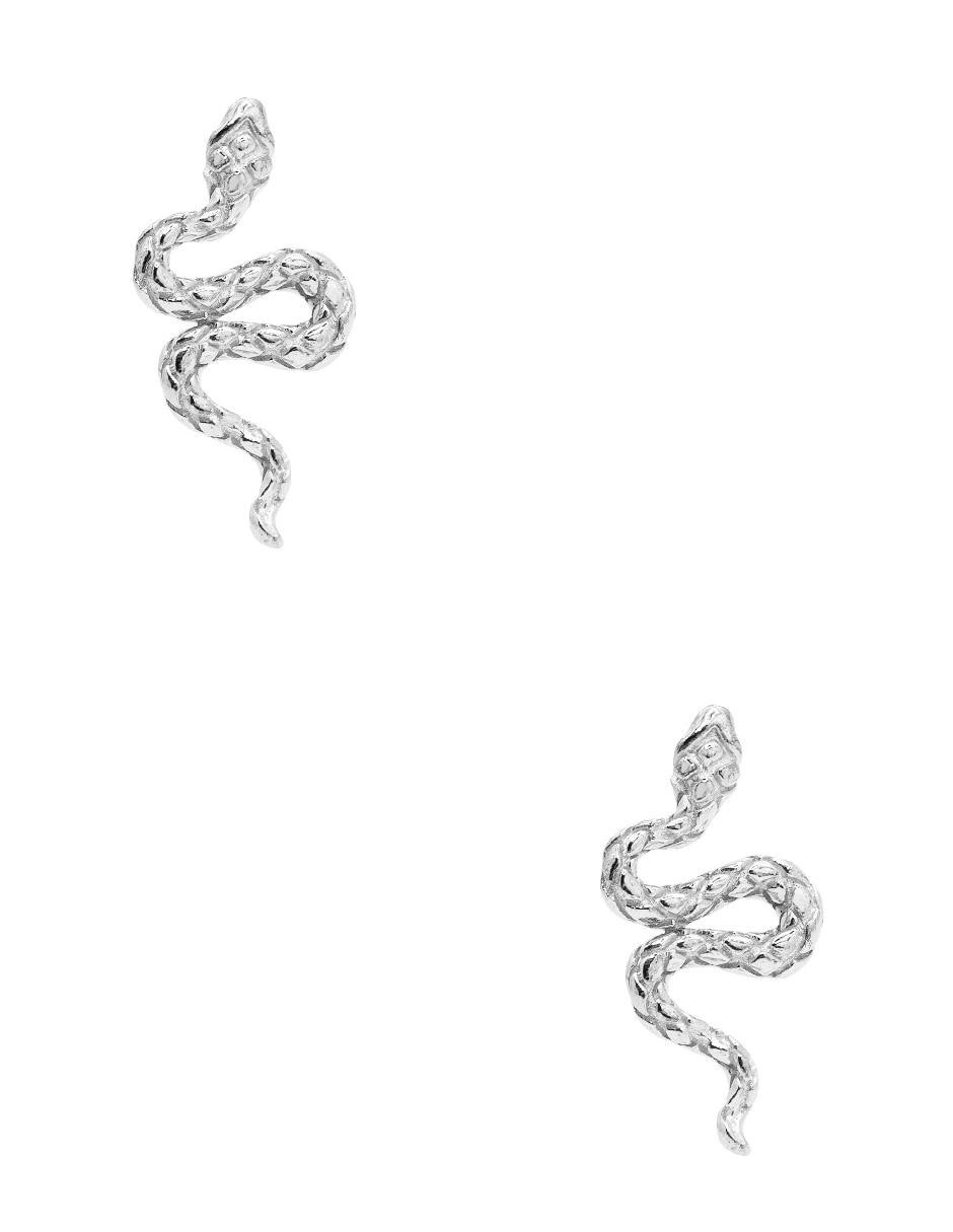 Aretes cortos de serpiente de plata P 925 con acabado baño rodio