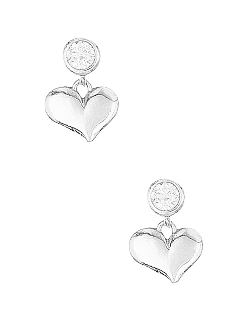 Aretes cortos de corazón de plata P 925 con acabado baño de rodio circonita