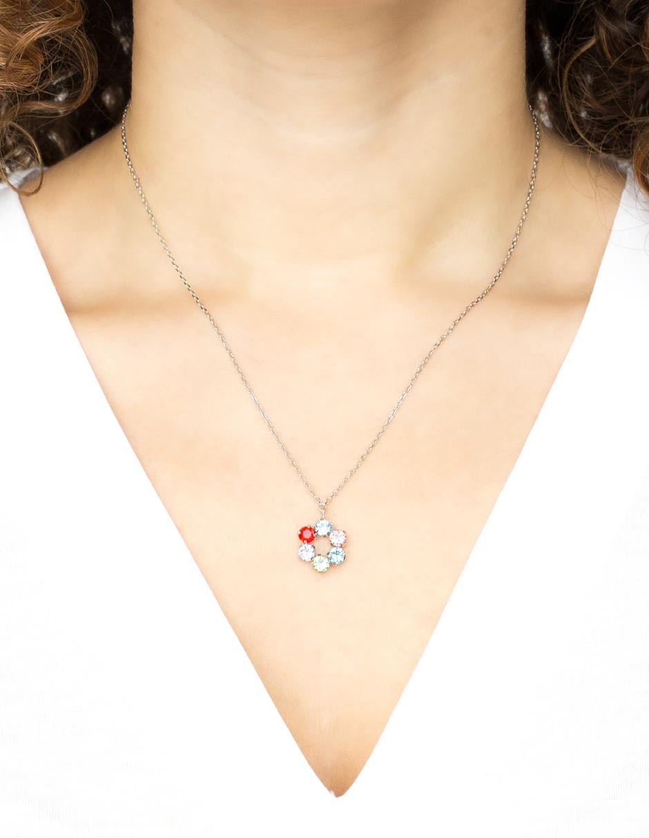 Collar con dije de flor de plata P 925 3