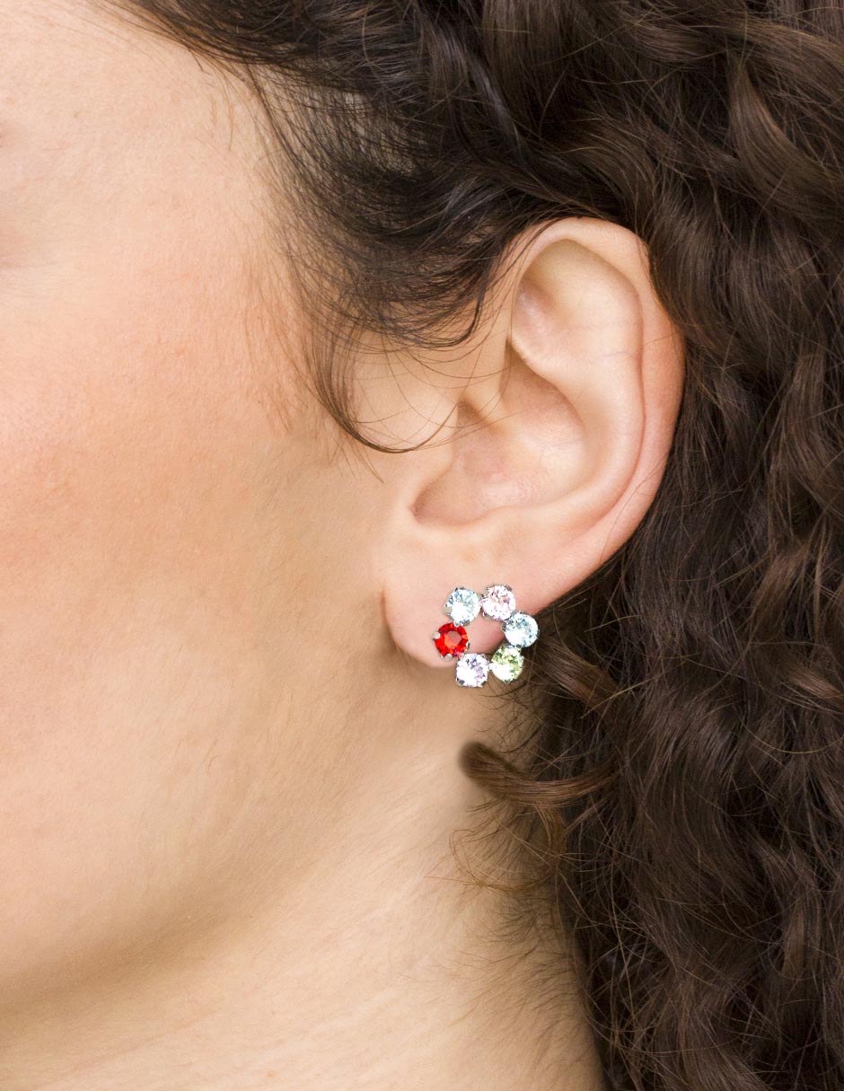 Aretes de flor de plata P 925 con acabado baño rodio 4