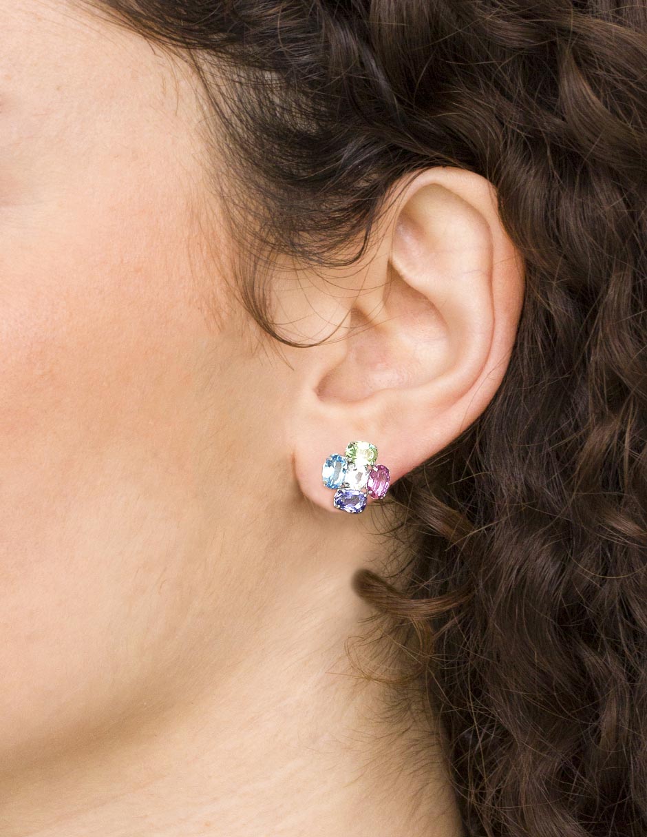 Aretes cortos de plata P 925 con acabado brillante cristal 4
