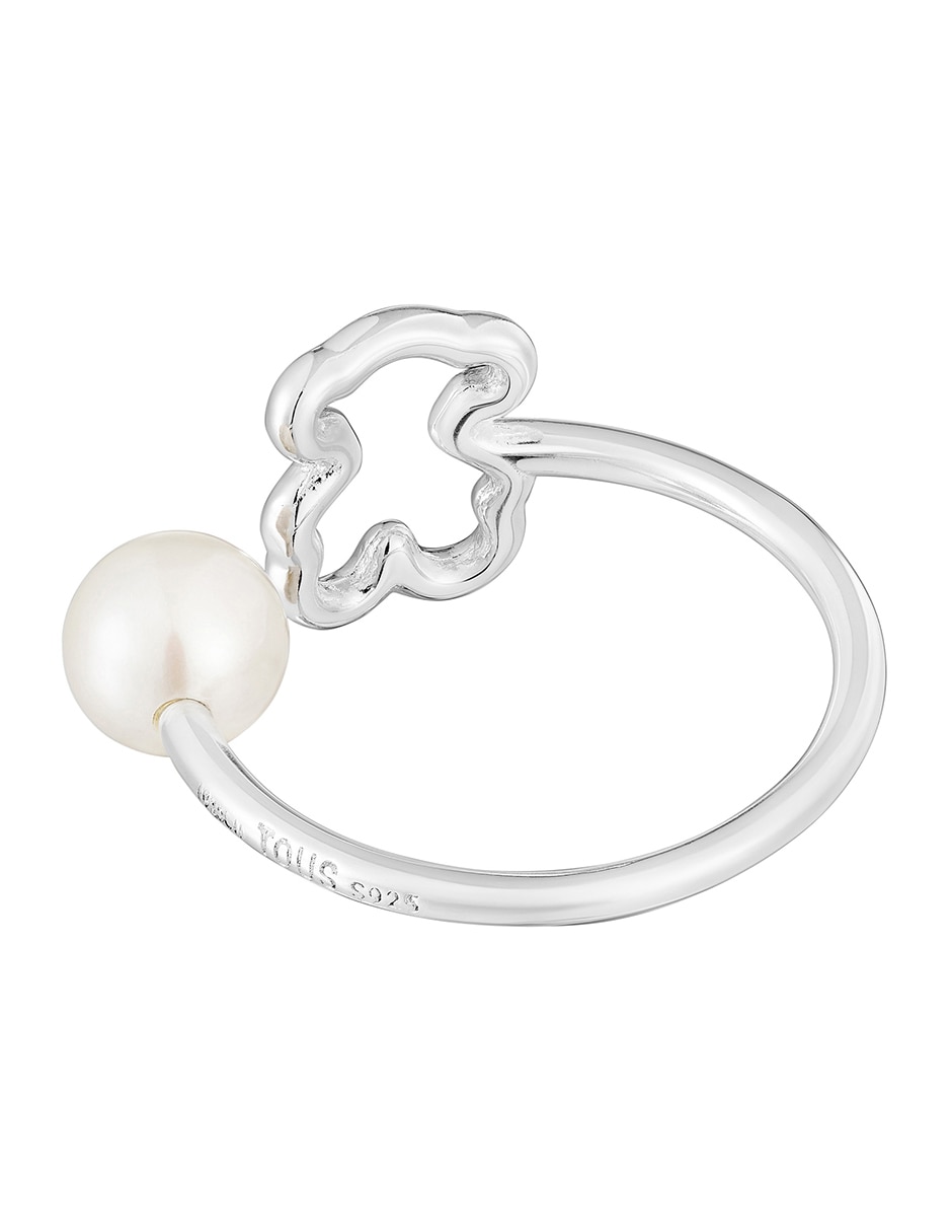Anillo circular Tous New Silueta Oso P 925 de plata perla brillante 2