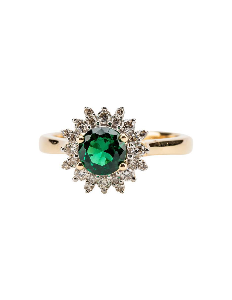 Anillo 14 k de oro esmeralda troquelado