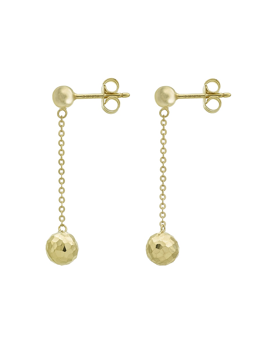 Aretes largos redondos de oro 14 K con acabado brillante