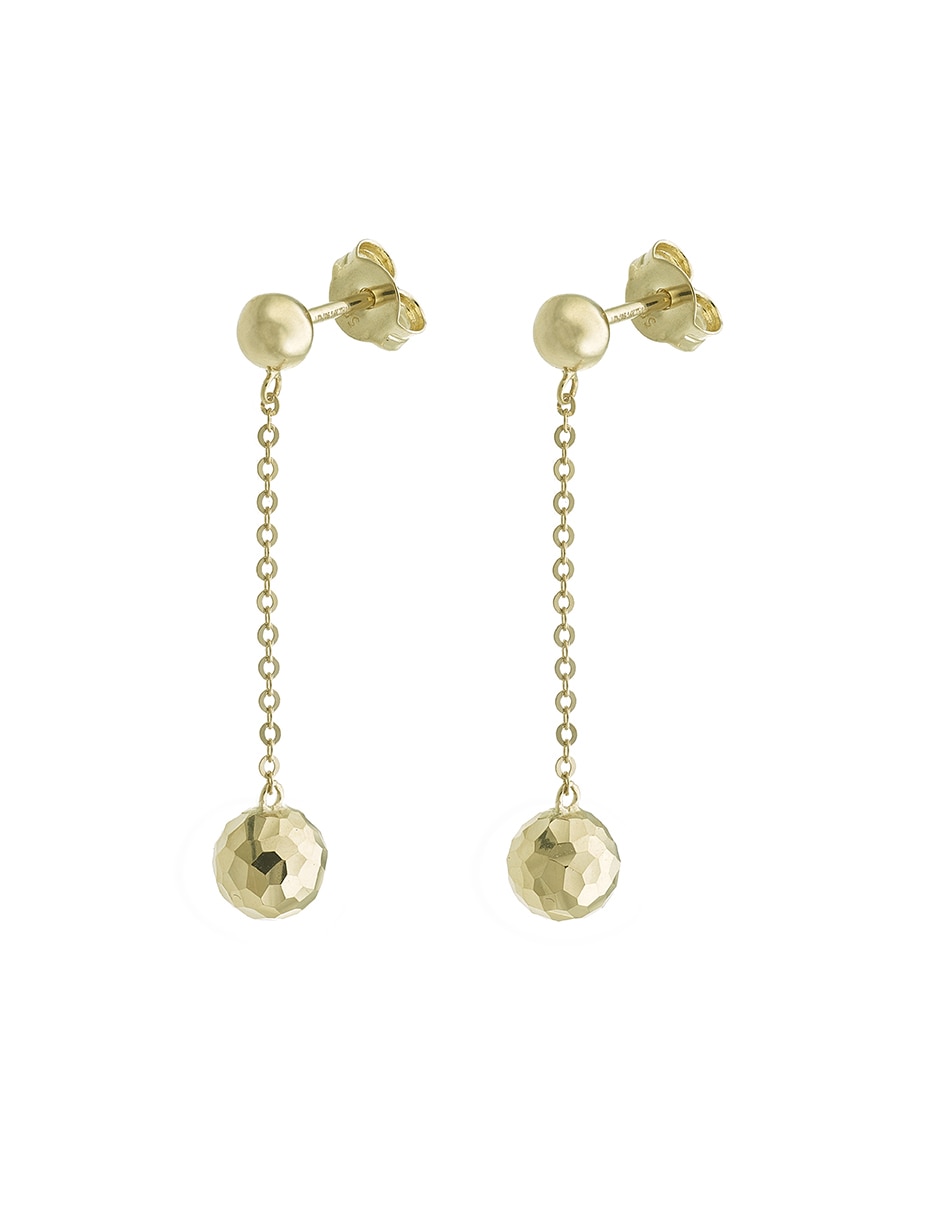 Aretes largos redondos de oro 14 K con acabado brillante 2