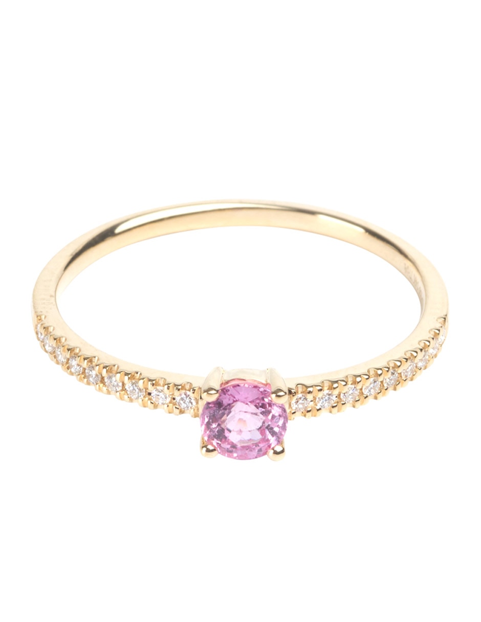Anillo zafiro rosa con acabado baño de oro 14 k