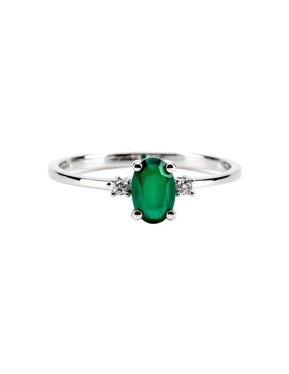 Anillo 14 k de oro esmeralda y diamante troquelado