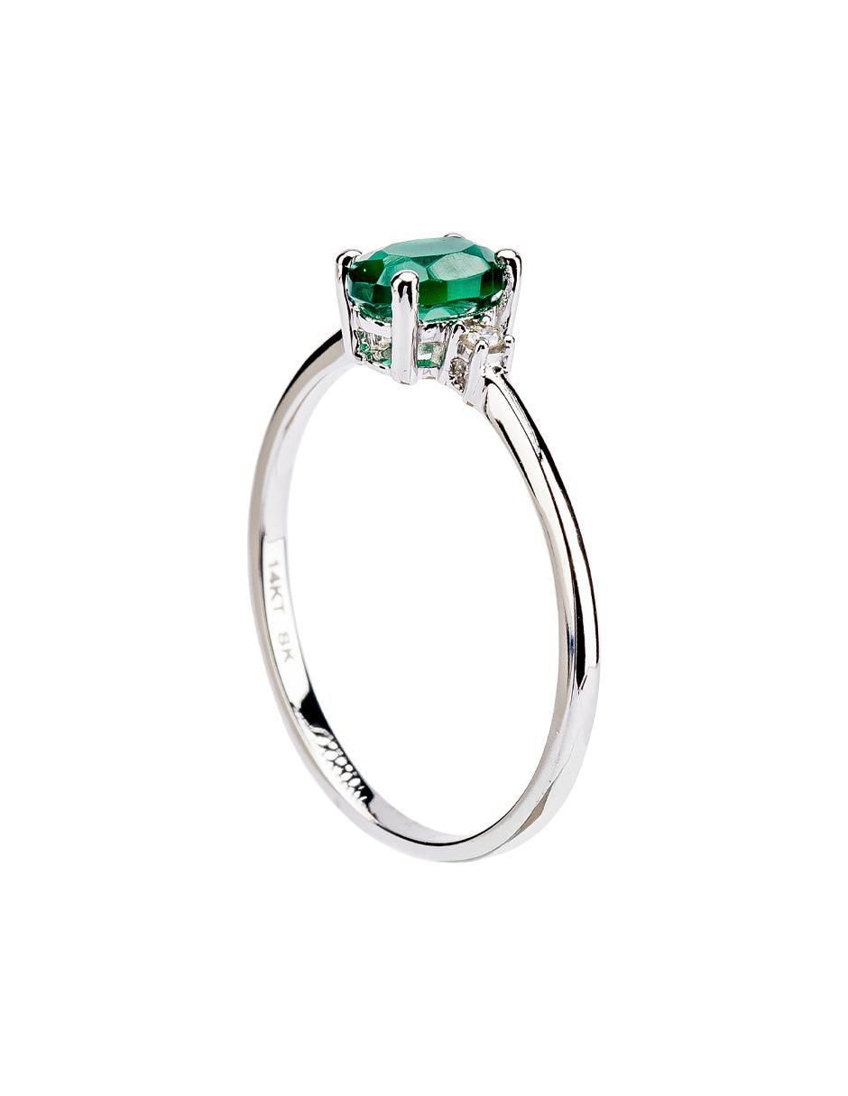 Anillo 14 k de oro esmeralda y diamante troquelado 4