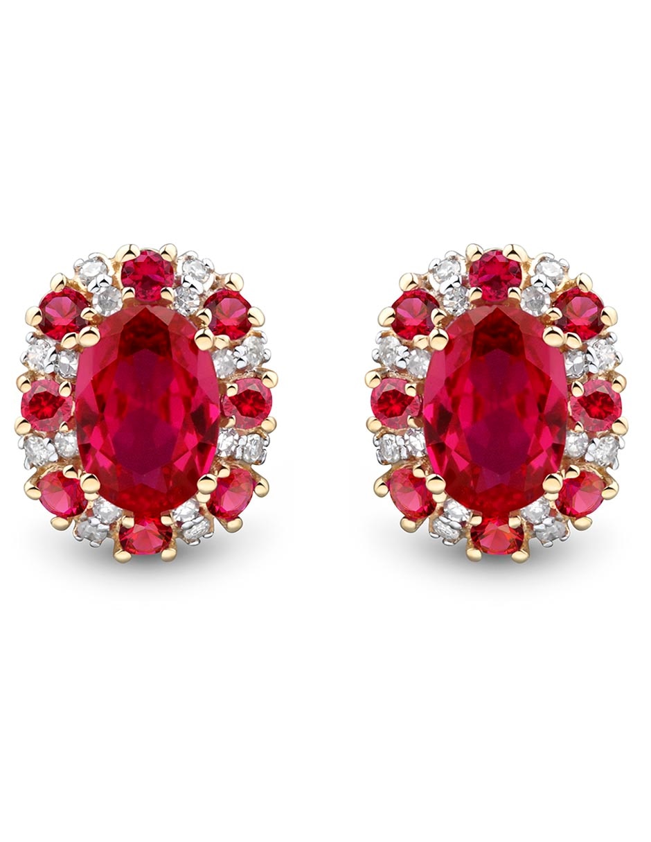 Aretes cortos redondos de oro blanco 14 K con acabado brillante rubí Aretes cortos redondos de oro blanco 14 K con acabado brillante rubí