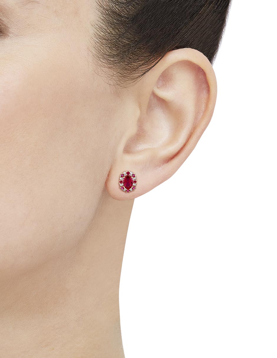 Aretes cortos redondos de oro blanco 14 K con acabado brillante rubí 3