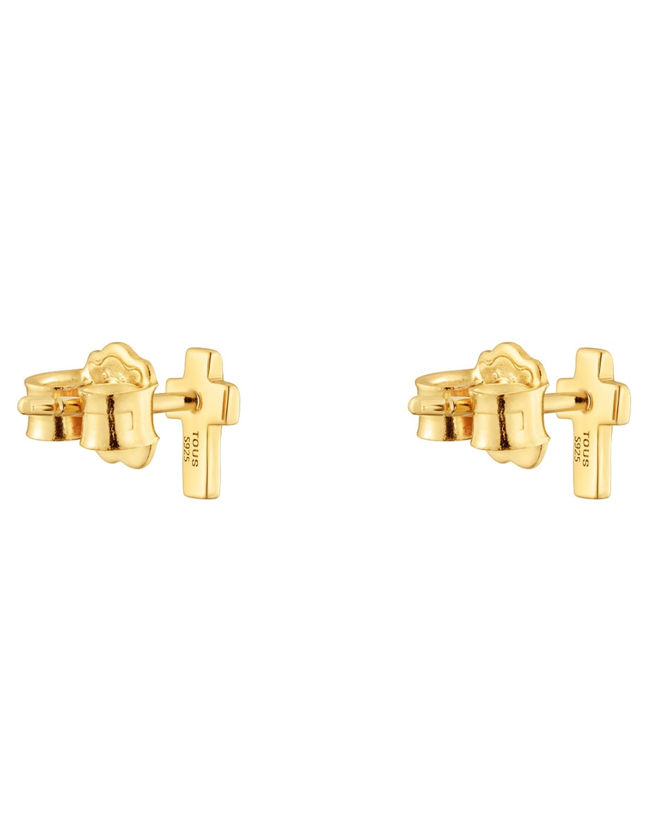 Broqueles de cruz de plata p 925 con acabado baño de oro 3