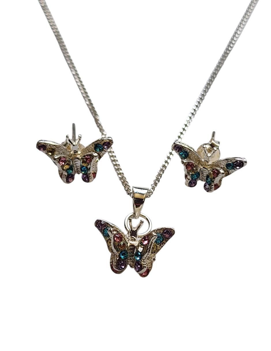 Aretes y collar de mariposa Insectos de plata P925 zirconia