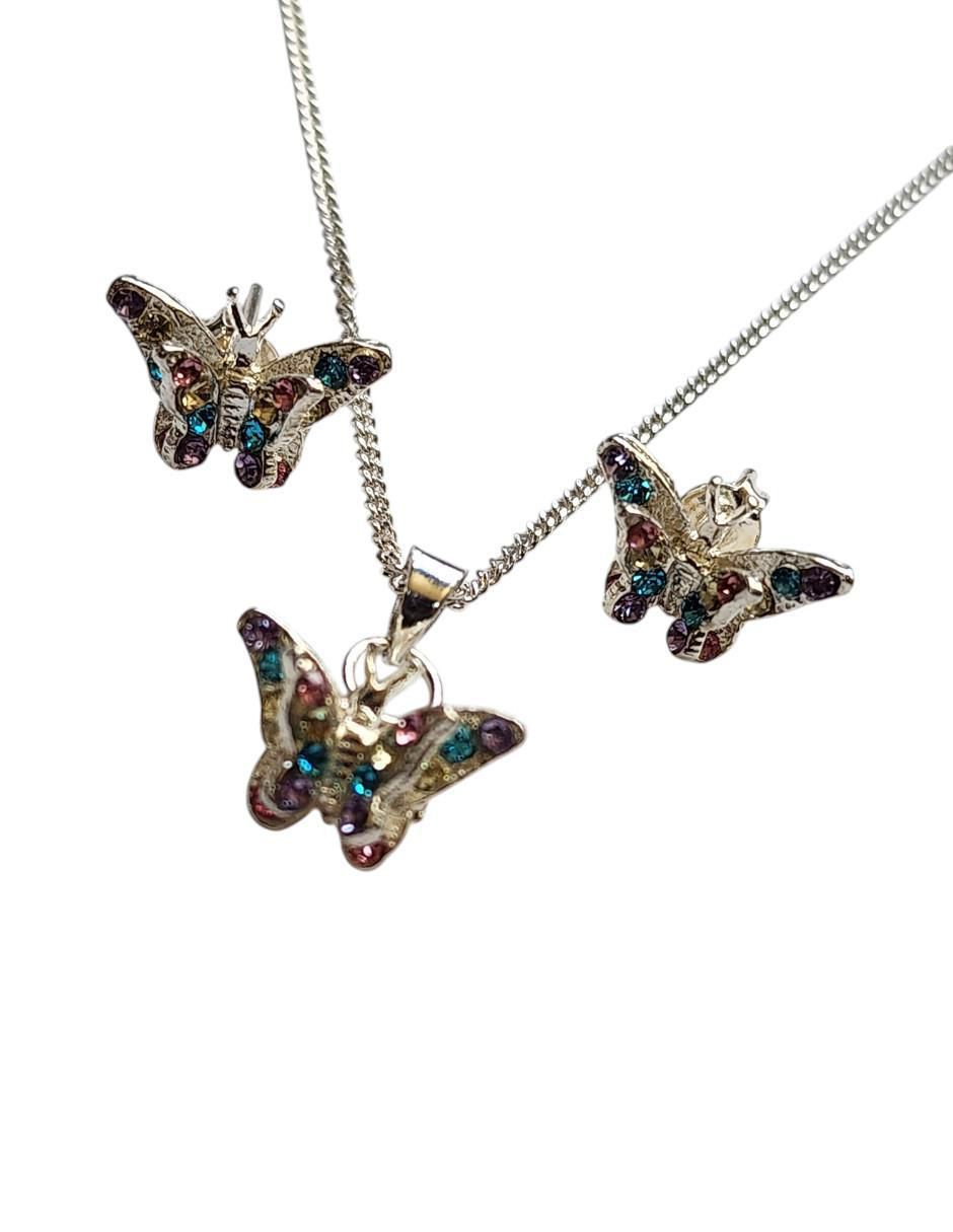Aretes y collar de mariposa Insectos de plata P925 zirconia 2