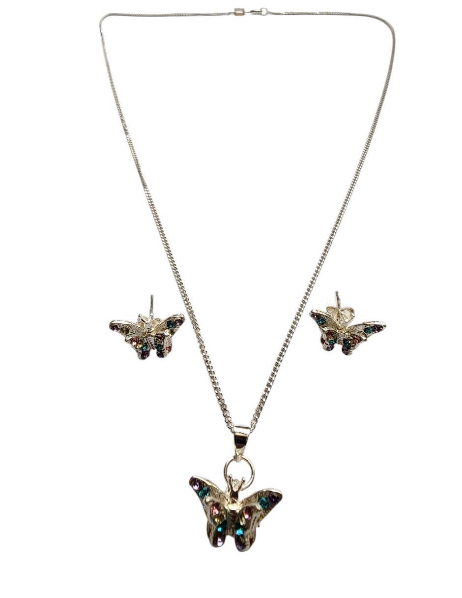 Aretes y collar de mariposa Insectos de plata P925 zirconia 4
