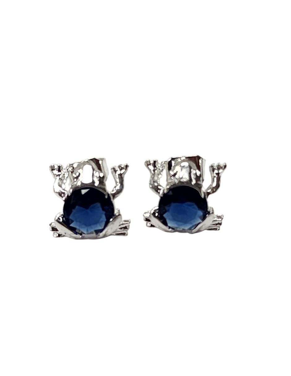 Aretes cortos de rana Anfibio de plata P925 con acabado brillante zirconia Aretes cortos de rana Anfibio de plata P925 con acabado brillante zirconia