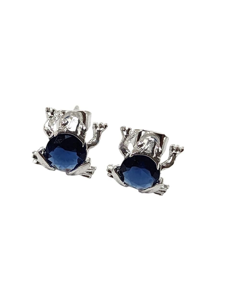 Aretes cortos de rana Anfibio de plata P925 con acabado brillante zirconia 2