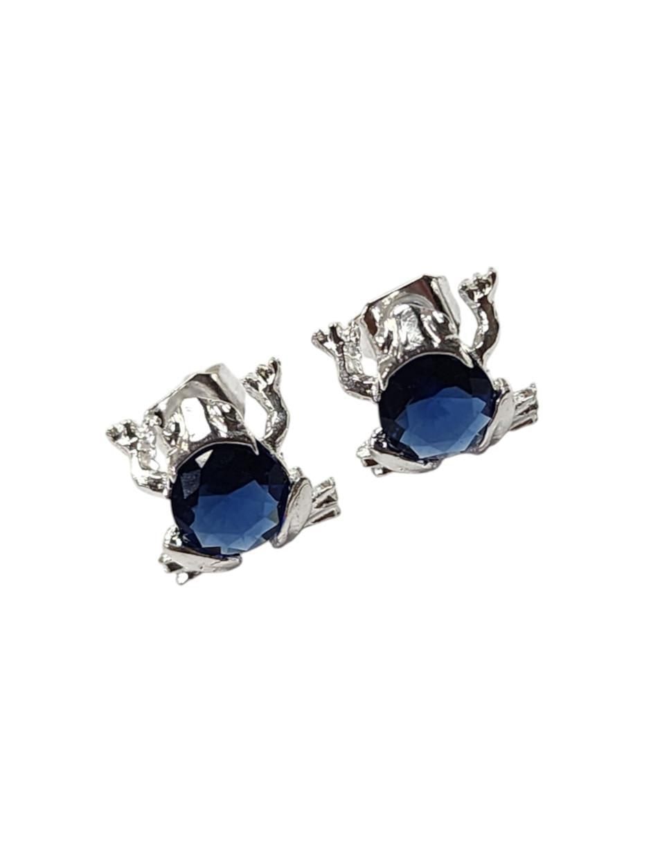 Aretes cortos de rana Anfibio de plata P925 con acabado brillante zirconia 3