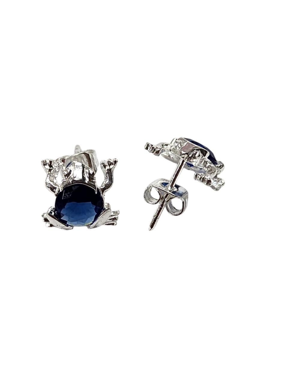 Aretes cortos de rana Anfibio de plata P925 con acabado brillante zirconia 4