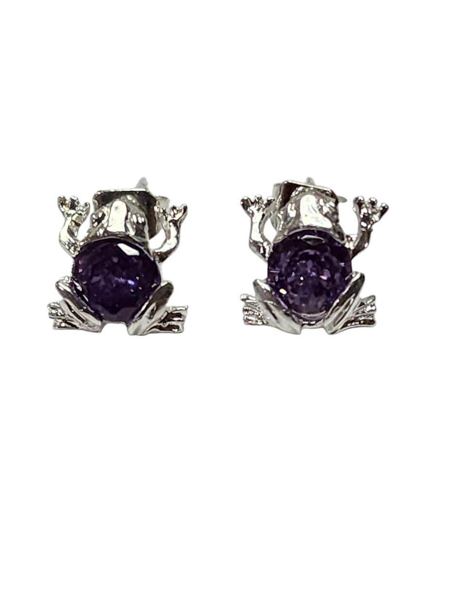 Aretes cortos de rana Anfibios de plata P925 con acabado brillante zirconia Aretes cortos de rana Anfibios de plata P925 con acabado brillante zirconia