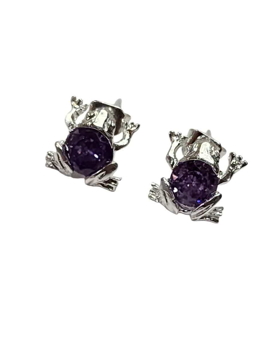 Aretes cortos de rana Anfibios de plata P925 con acabado brillante zirconia 2