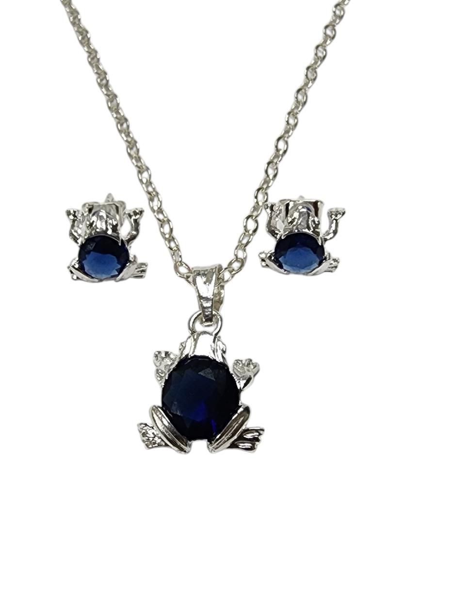 Aretes y collar de rana Anfibios de plata P925 zirconia