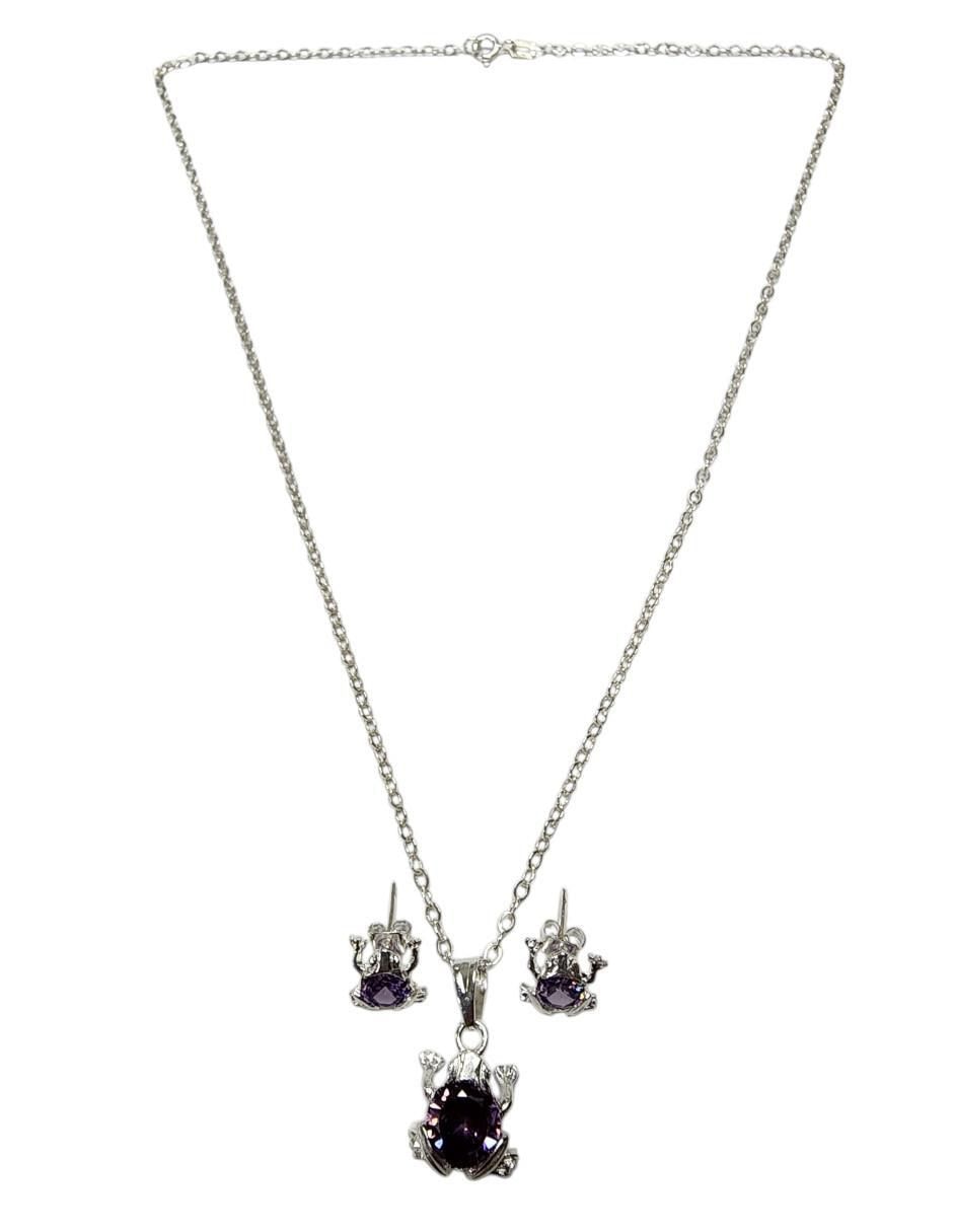 Aretes y collar de rana Anfibios de plata P925 zirconia 4