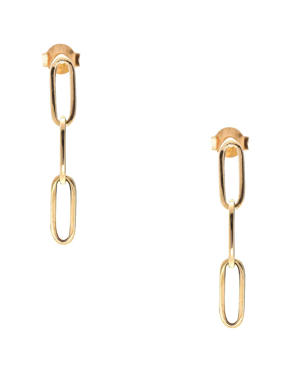Aretes largos ovalados de oro amarillo 14 K con acabado pulido